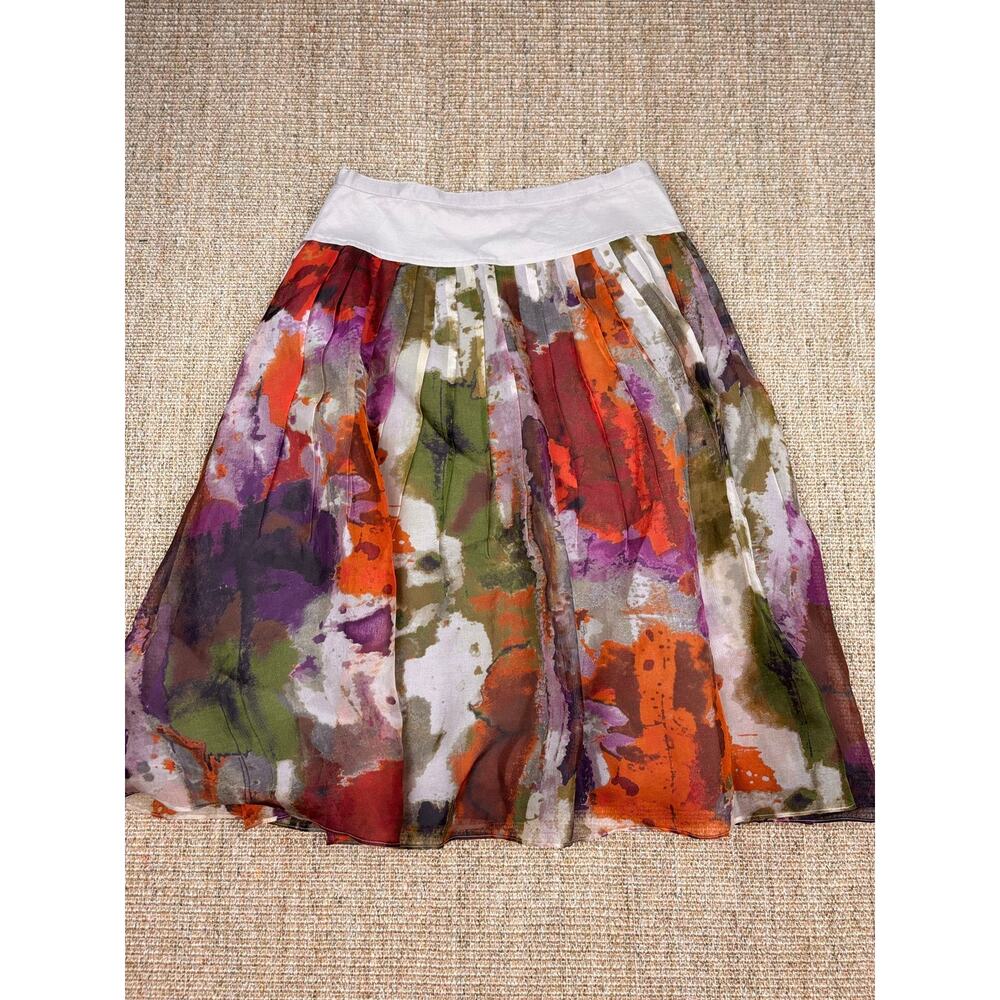 🎨 edmé & esyllte Anthropologie Watercolor Silk Pleated Midi Skirt | Size 6